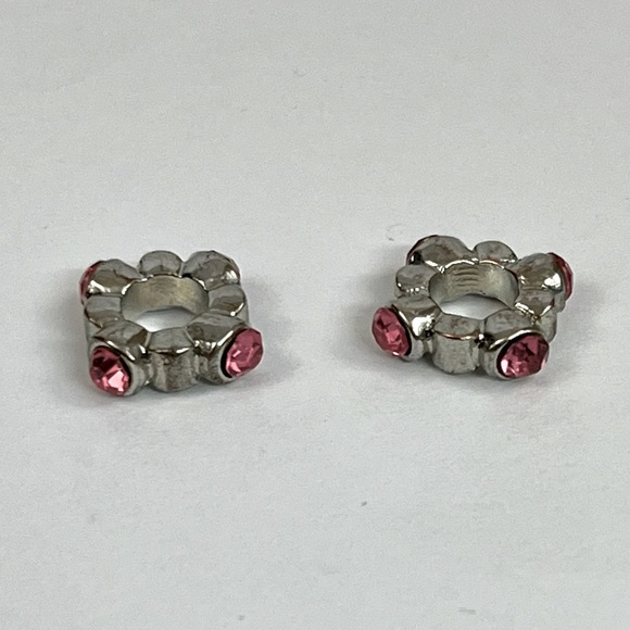 Set of Two Pink Rhinestone Silver Tone Charm Spacers - Picture 8 of 8